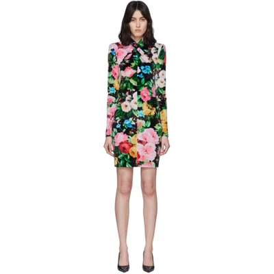 Richard Quinn Twisted Neck Floral Mini Dress In Lowry Black