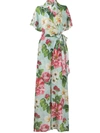 Dolce & Gabbana Floral Print Silk Wide Leg Jumpsuit In White Green
