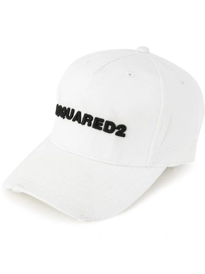 Dsquared2 White Embroidered Logo Twill Cap