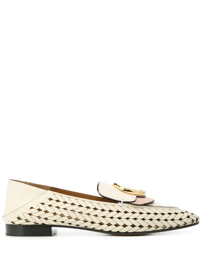 Chloé The C Logo Collapsible-heel Leather Loafers In White