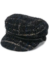Maison Michel New Abby Leather-trimmed Metallic Bouclé-tweed Cap In Black