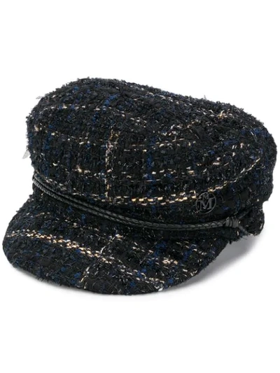 Maison Michel New Abby Leather-trimmed Metallic Bouclé-tweed Cap In Black