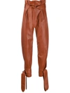 Attico High Waisted Knot Detail Pants In Brown