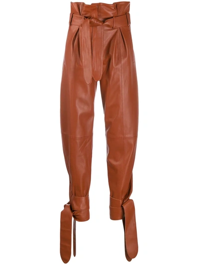 Attico High Waisted Knot Detail Pants In Brown