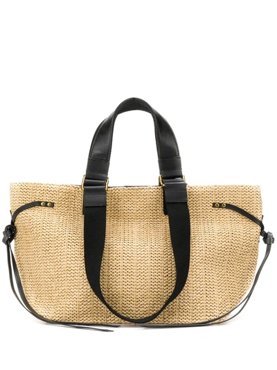 Isabel Marant Bagya Leather And Canvas-trimmed Raffia Tote In Beige
