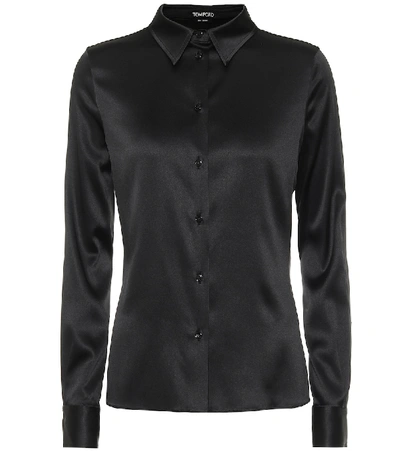 Tom Ford Fitted Stretch Silk Satin Shirt In Nero