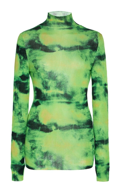 Versace Embroidered Tie-dyed Ribbed Silk-jersey Top In Green