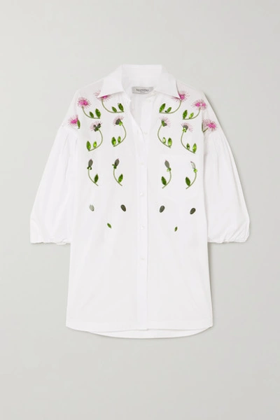 Valentino Oversized Embellished Cotton-poplin Blouse In White