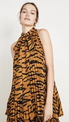 Adam Lippes Pussy-bow Pleated Tiger-print Voile Top