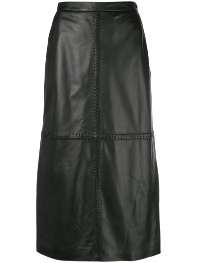 Altuzarra Mooney Whipstitched Leather Midi Skirt In Black