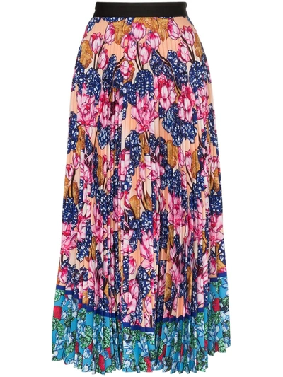 Mary Katrantzou Uni Pleated Floral-print Crepe De Chine Midi Skirt In Rosa