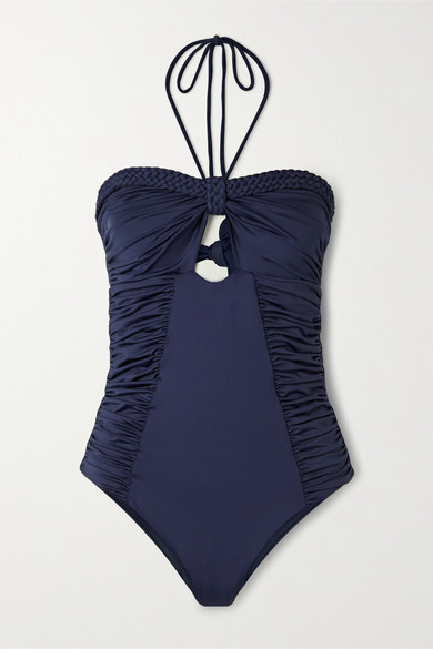 navy halter neck swimsuit