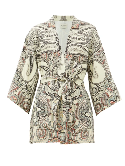 Etro Belted Paisley-print Wool And Silk-blend Twill Jacket In Ivory