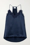Cami Nyc The Racer Lace-trimmed Silk-charmeuse Camisole In Blue