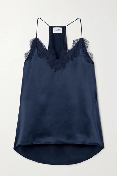 Cami Nyc The Racer Lace-trimmed Silk-charmeuse Camisole In Blue