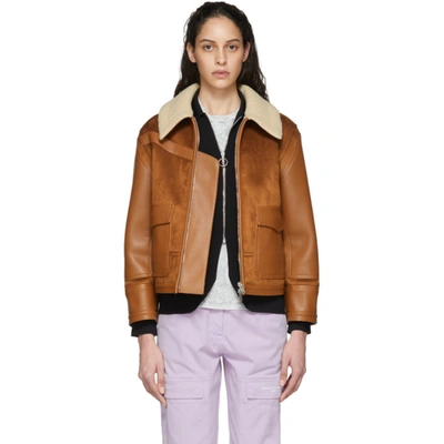 Stella Mccartney Faux Suede, Leather And Shearling Jacket In Brown