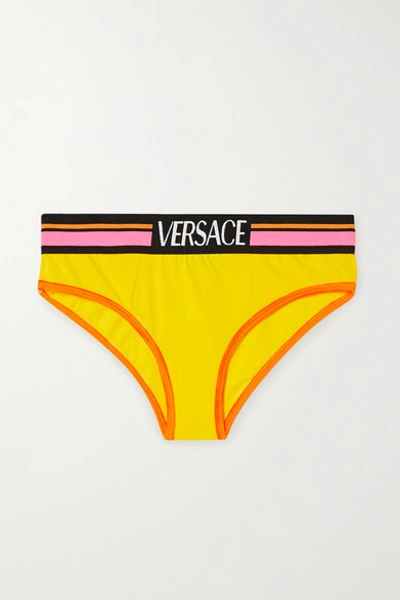 Versace Jacquard-trimmed Stretch-cotton Jersey Briefs In Yellow