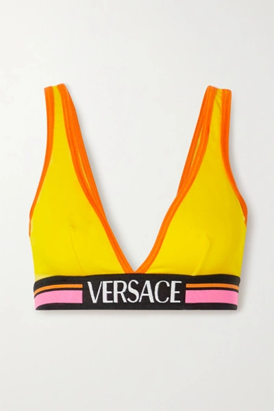 Versace Jacquard-trimmed Stretch-cotton Jersey Soft-cup Triangle Bra In Yellow