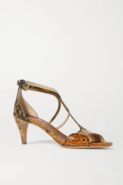 Chloé Carla Snake- And Croc-effect Leather Sandals In Yellow