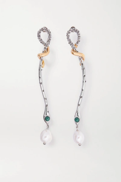 Chloé Callie Silver And Gold-tone, Pearl, Crystal And Enamel Earrings
