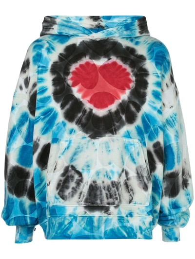 Amiri Hearts Tie-dyed Cotton Hooded Sweatshirt In Blue,multi-colour