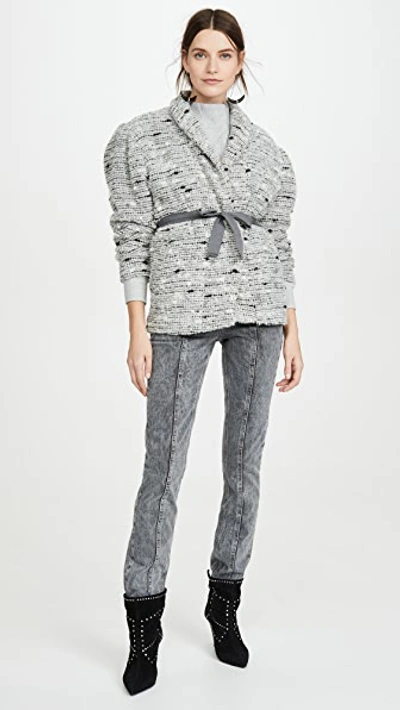 Isabel Marant Étoile Fantsy Belted Tweed Jacket In Grey