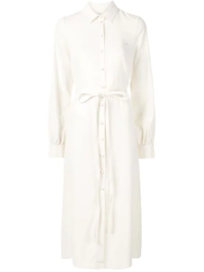Co Japanese Stretch Crepe Belted Shirt Dress In Ivory