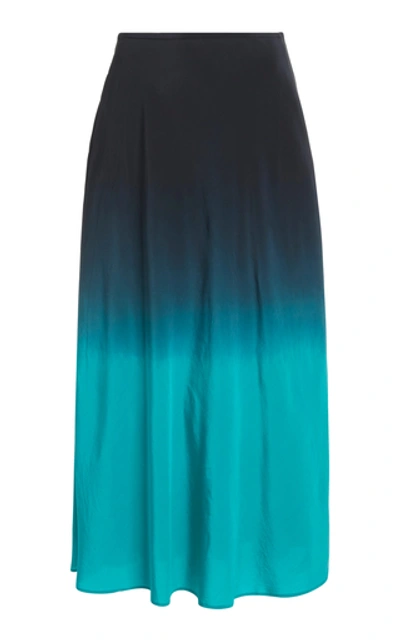 Rixo London Kelly Ombre Silk Midi Skirt In Dip Dye Teal Blue