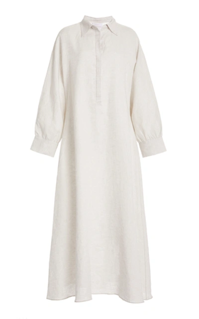 Asceno The Porto Linen Maxi Shirt Dress In Neutral