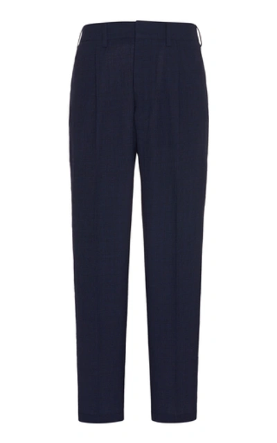 The Gigi Pleated Wool Straight-leg Trousers In Navy