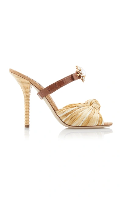 Dolce & Gabbana Crystal-embellished Raffia And Leather Sandals In Brown
