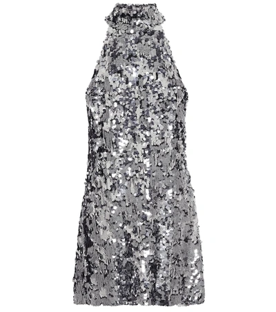 Galvan Gemma Halterneck Sequinned Mini Dress In Silver