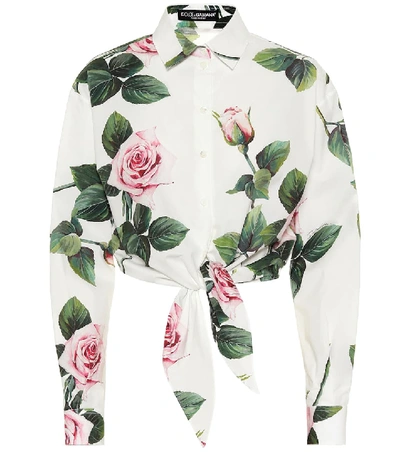 Dolce & Gabbana Floral Cotton Cropped Shirt In Rose Rosa Fondo Panna