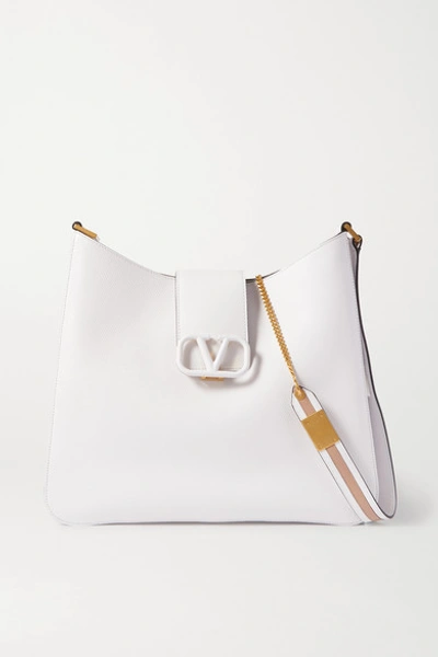 Valentino Garavani Vsling Textured-leather Shoulder Bag In White