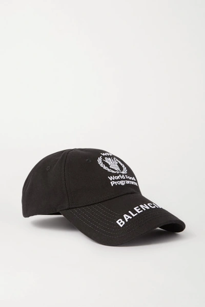 Balenciaga + World Food Program Embroidered Cotton-twill Baseball Cap In Black