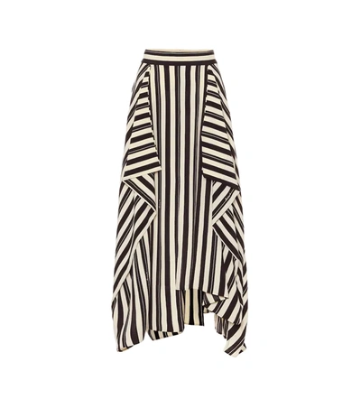Loewe Asymmetric Draped Striped Twill Midi Skirt In Neutrals