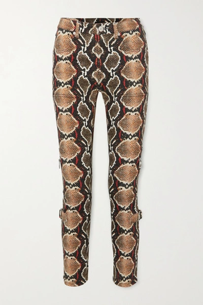 Burberry Snake-print High-rise Slim-leg Jeans In Gray Green