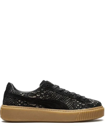 Puma Platform Exotic Skin Sneakers In Black