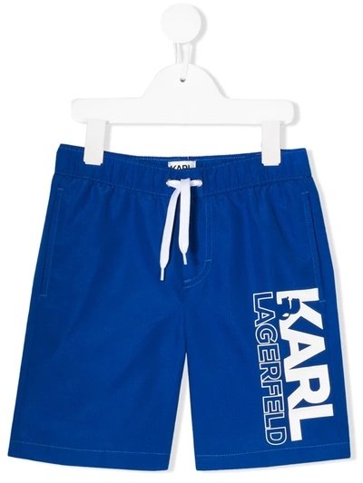 Karl Lagerfeld Kids' Logo Print Swim Shorts In Blue