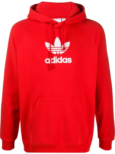 Adidas Originals Premium 三叶草印花连帽衫 In Red