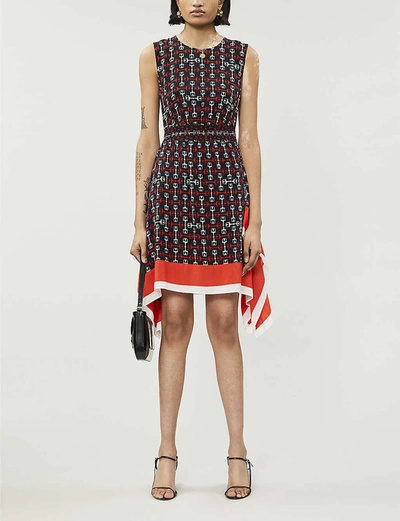 Maje Geometric-print Crepe Mini Dress In Black Red