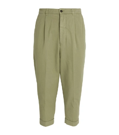 Ami Alexandre Mattiussi Oversized Cropped Cotton-blend Pants In Green