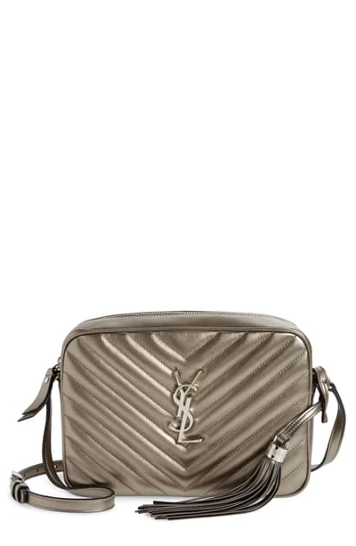 Saint Laurent Lou Medium Ysl Monogram Metallic Leather Camera Bag In Piombo