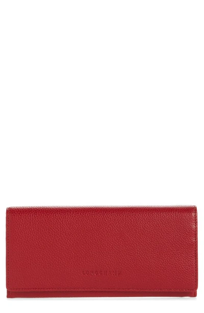 Longchamp Le Foulonne Pebbled Leather Wallet In Vermillion