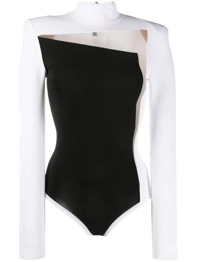 Balmain Mock-neck Two-suit Illusion Bodysuit In Black/white