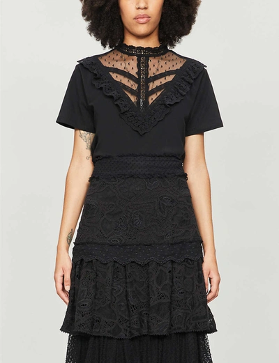 The Kooples Lace T-shirt In Bla01