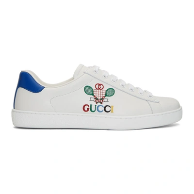 Gucci 白色 And 蓝色 Tennis New Ace 运动鞋 In White
