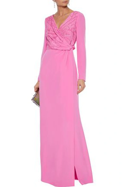 Emilio Pucci Wrap-effect Embellished Silk Crepe De Chine Gown In Pink