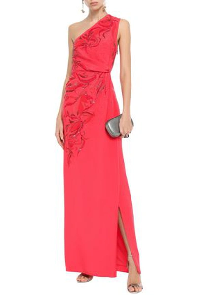 Emilio Pucci One-shoulder Embellished Silk-crepe Gown In Red
