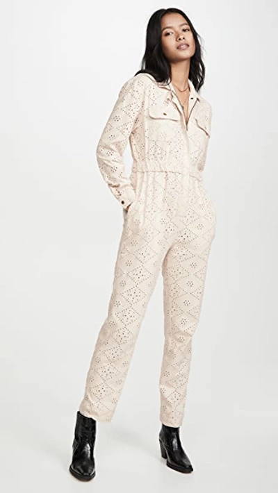 Free People Set The Tone Eyelet Jumpsuit In Ivory